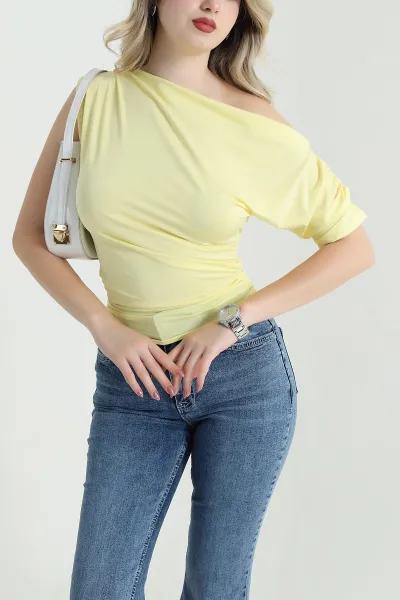 Sarı Büzgülü Kadın Sandy Bluz 467177