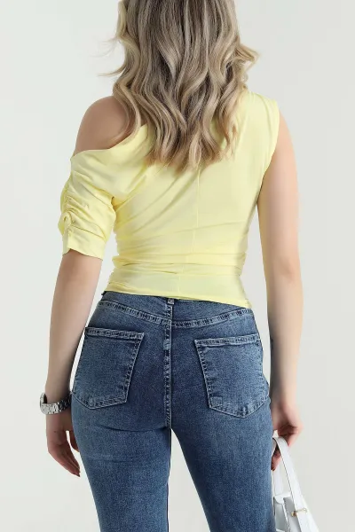 Sarı Büzgülü Kadın Sandy Bluz 467177