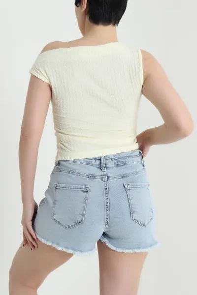 Sarı Büzgülü Kolsuz Gofre Kadın Bluz 456291