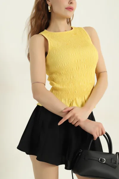 Sarı Büzgülü Likralı Kadın Atlet 366936
