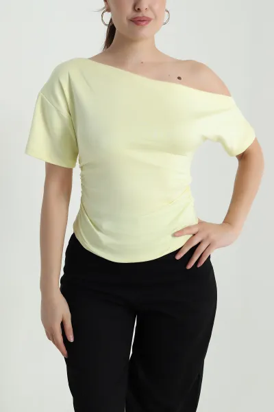 Sarı Büzgülü Oysho Kadın Bluz 485174
