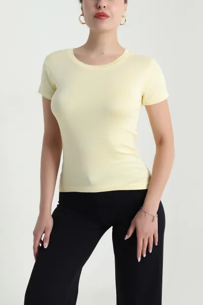 Sarı Buzzy Likralı Kadın Body Bluz 478331