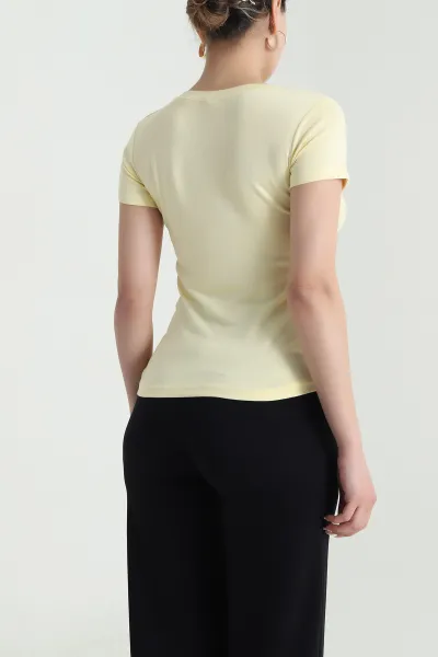 Sarı Buzzy Likralı Kadın Body Bluz 478331