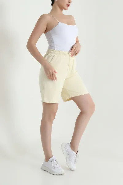 Sarı Cepli Beli Lastikli Modal Kadın Şort 468277