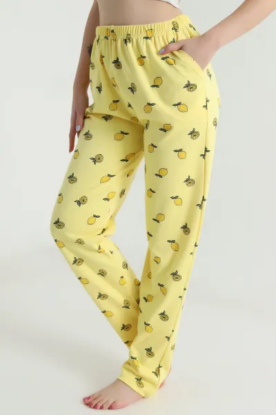 Penye Sarı Cepli Kadın Pijama Altı 494688