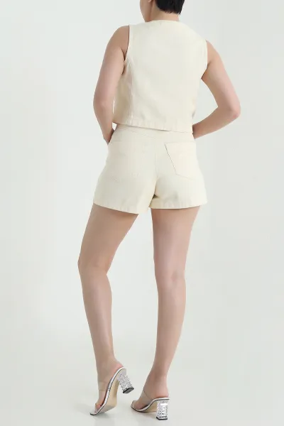 Sarı Çift Kemerli Denim Kadın İkili Takım 459366