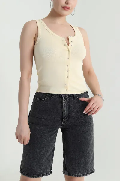 Sarı Çıt Çıtlı Kolsuz Kadın Bluz 471932