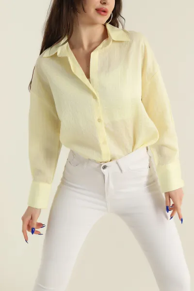 Sarı Çizgili Mono Stripe Kadın Gömlek 425457