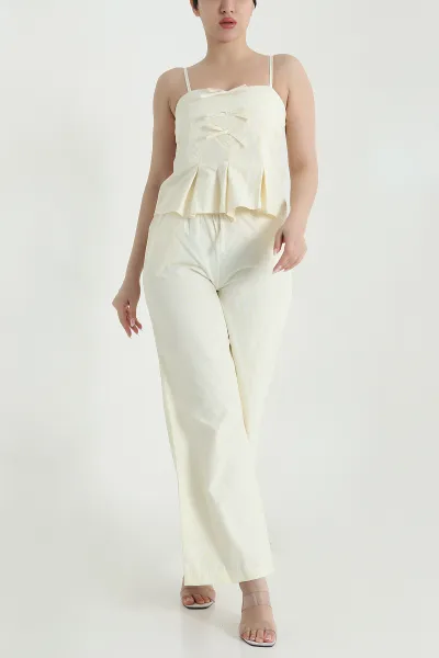 Sarı Çizgili Poplin Kadın İkili Takım 459609