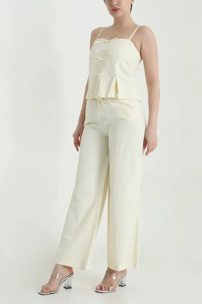 Sarı Çizgili Poplin Kadın İkili Takım 459609