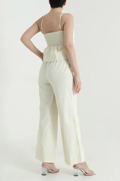 Sarı Çizgili Poplin Kadın İkili Takım 459609