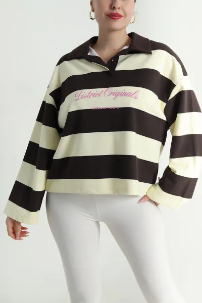 Sarı Çizgili Üç İp Kadın Sweat 491707
