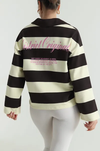 Sarı Çizgili Üç İp Kadın Sweat 491707