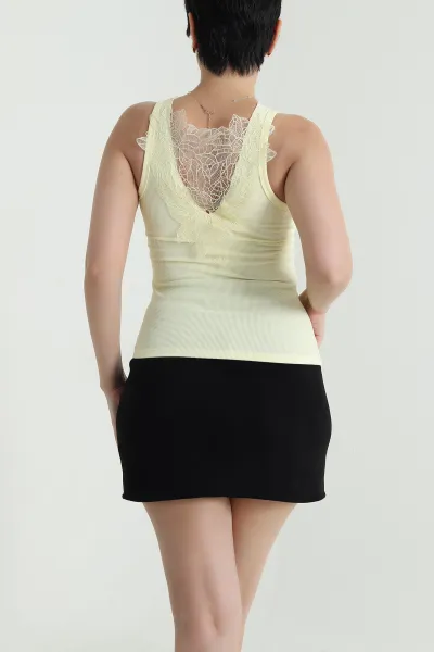 Sarı Dantel Detay Ottoman Kadın Bluz 466174