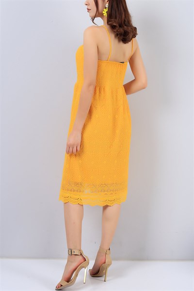 Sarı Desenli Askılı Bayan Elbise 15527B