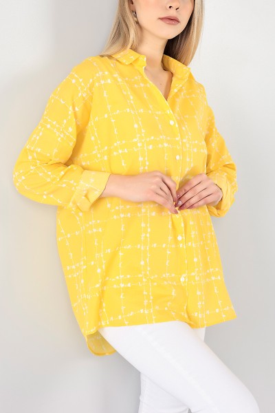 Sarı Desenli Bayan Dokuma Gömlek 99048