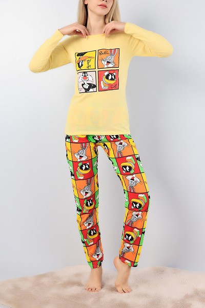 Sarı Desenli Bayan Pijama Takımı 77715