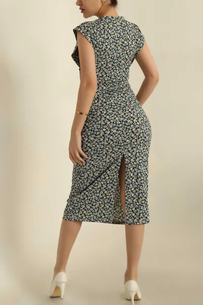 Sarı Desenli Helen Kumaş Elbise 269356