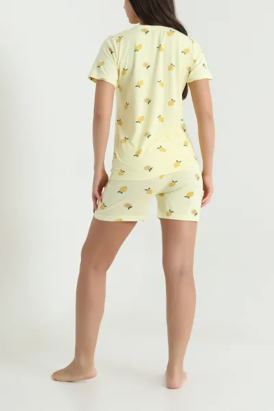 Sarı Desenli Kadın Şortlu Kısa Kollu Pijama Takımı 466388