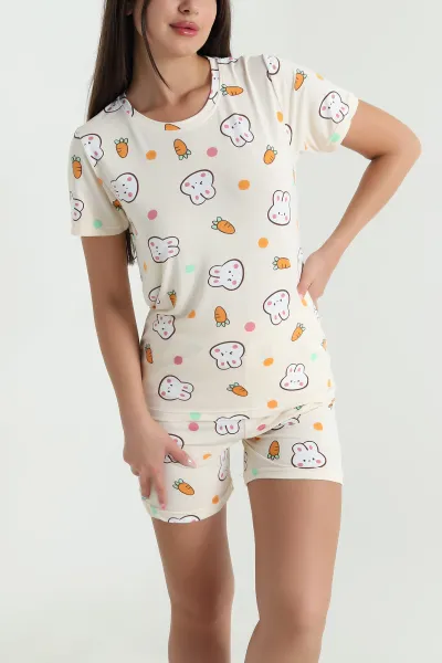 Sarı Desenli Kadın Şortlu Pijama Takımı 466464