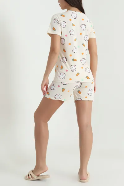 Sarı Desenli Kadın Şortlu Pijama Takımı 466464