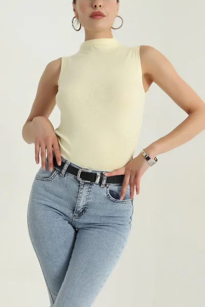 Sarı Dik Yaka Kadın Viskon Bluz 381594