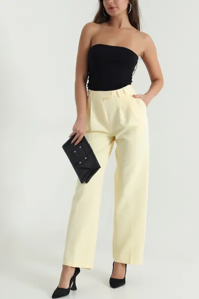 Sarı Double Kumaş Palazzo Kadın Pantolon 474449