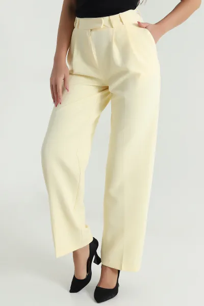 Sarı Double Kumaş Palazzo Kadın Pantolon 474449