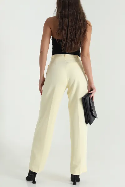 Sarı Double Kumaş Palazzo Kadın Pantolon 474449