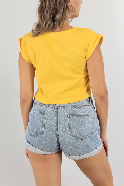 Sarı Duble Kol Baskılı Tişört 125788