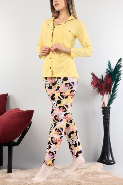 Sarı Düğmeli Bayan Pijama Takımı 89415