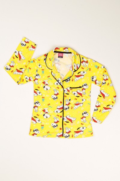 Sarı Düğmeli Kız Çocuk Pijama Takımı 77894