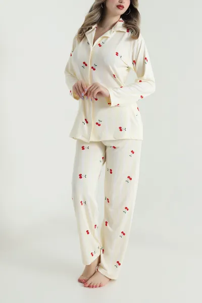 Sarı Düğmeli Milan Kadın Pijama Takımı 494649