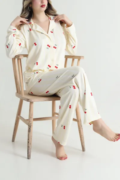 Sarı Düğmeli Milan Kadın Pijama Takımı 494649