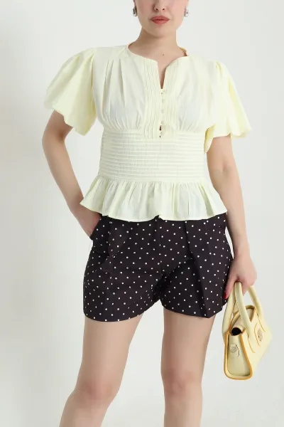 Sarı Düğmeli Poplin Kadın Gömlek Bluz 466801
