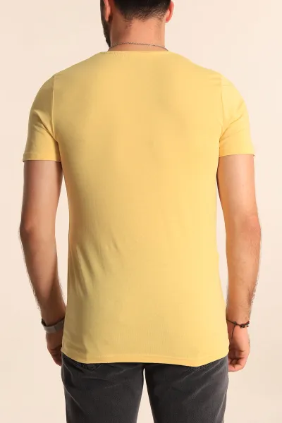 Sarı Düz Kesim Basic Erkek Tişört 169577