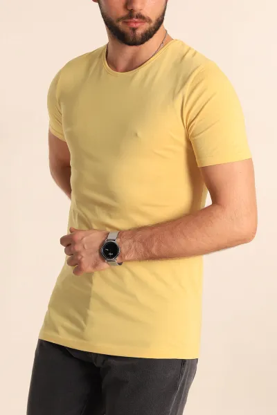 Sarı Düz Kesim Basic Erkek Tişört 169577