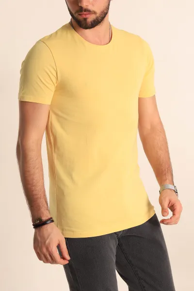 Sarı Düz Kesim Basic Erkek Tişört 169577