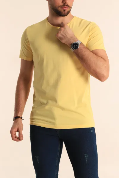 Sarı Düz Kesim Basic Erkek Tişört 181369