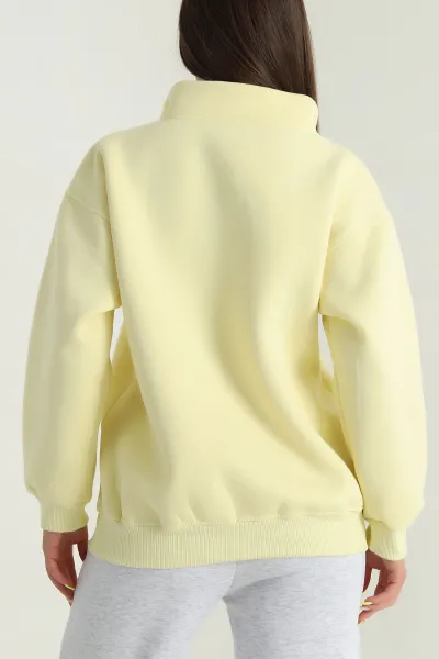 Sarı Fermuarlı Nakışlı Şardonlu Kadın Sweat 387845