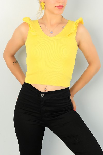 Sarı Fırfır Tasarım Likralı Bluz 71092