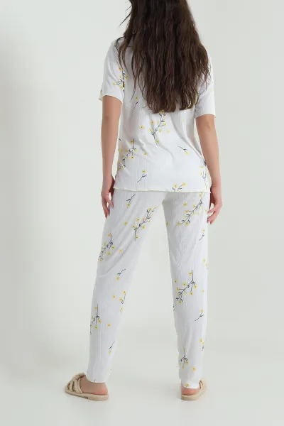 Sarı Fitilli Düğmeli Kadın Pijama Takımı 458843
