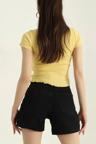 Sarı Fitilli Likralı Bisiklet Yaka Bady Bluz 370647