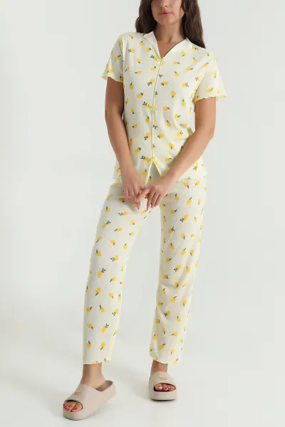 Sarı Fiyonklu Kaşkorse Kadın Pijama Takımı 476188