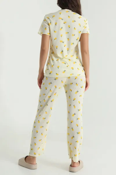 Sarı Fiyonklu Kaşkorse Kadın Pijama Takımı 476188