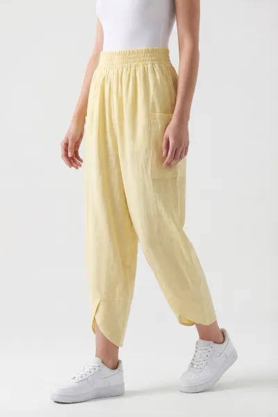 Sarı Flam Keten Kadın Pantolon 450809