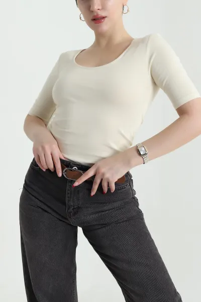 Sarı Geniş Yaka Süprem Kadın Tişört 438747