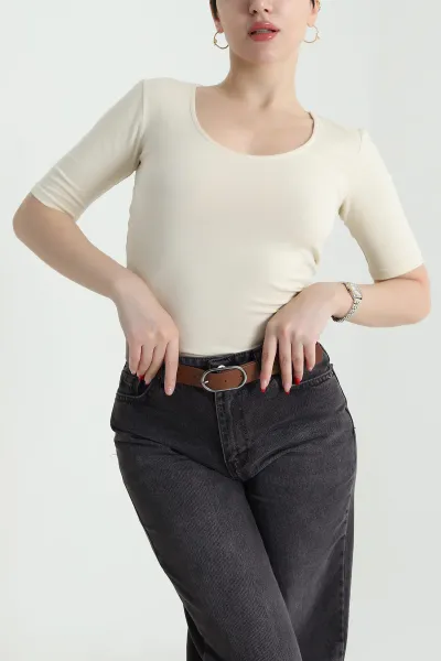 Sarı Geniş Yaka Süprem Kadın Tişört 438747