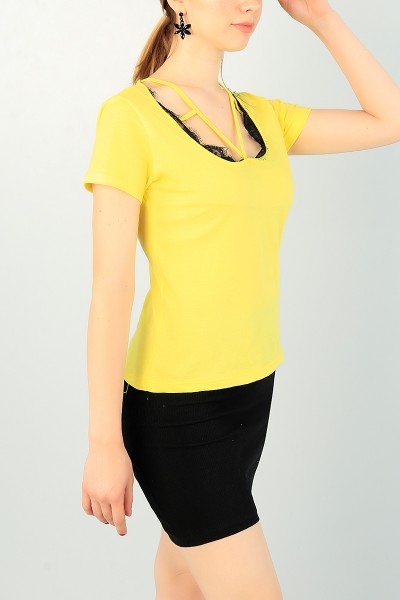 Sarı Güpür Detay Bluz 69248