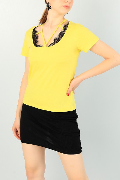 Sarı Güpür Detay Bluz 69248